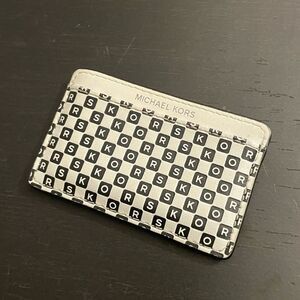 Michael Kors Black and White Checker Monogram Card Case Silver Logo Wallet